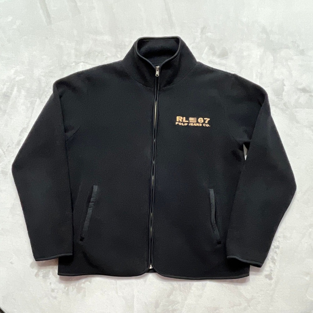 VTG Polo Jeans Co Ralph Lauren Fleece Jacket Women Medium Black RL 67 Full Zip